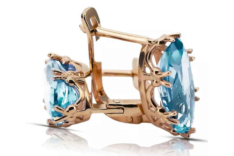 Vintage style Earrings Aquamarine Original Vintage 14K Rose Gold vec021r